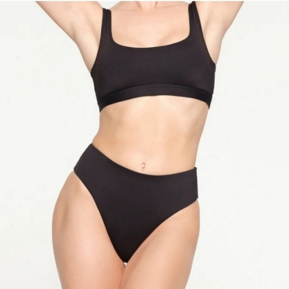 Skims Signature Swim MID WAIST BOTTOM Bikini Panty Onyx Black XSmall NWT - Picture 1 of 5